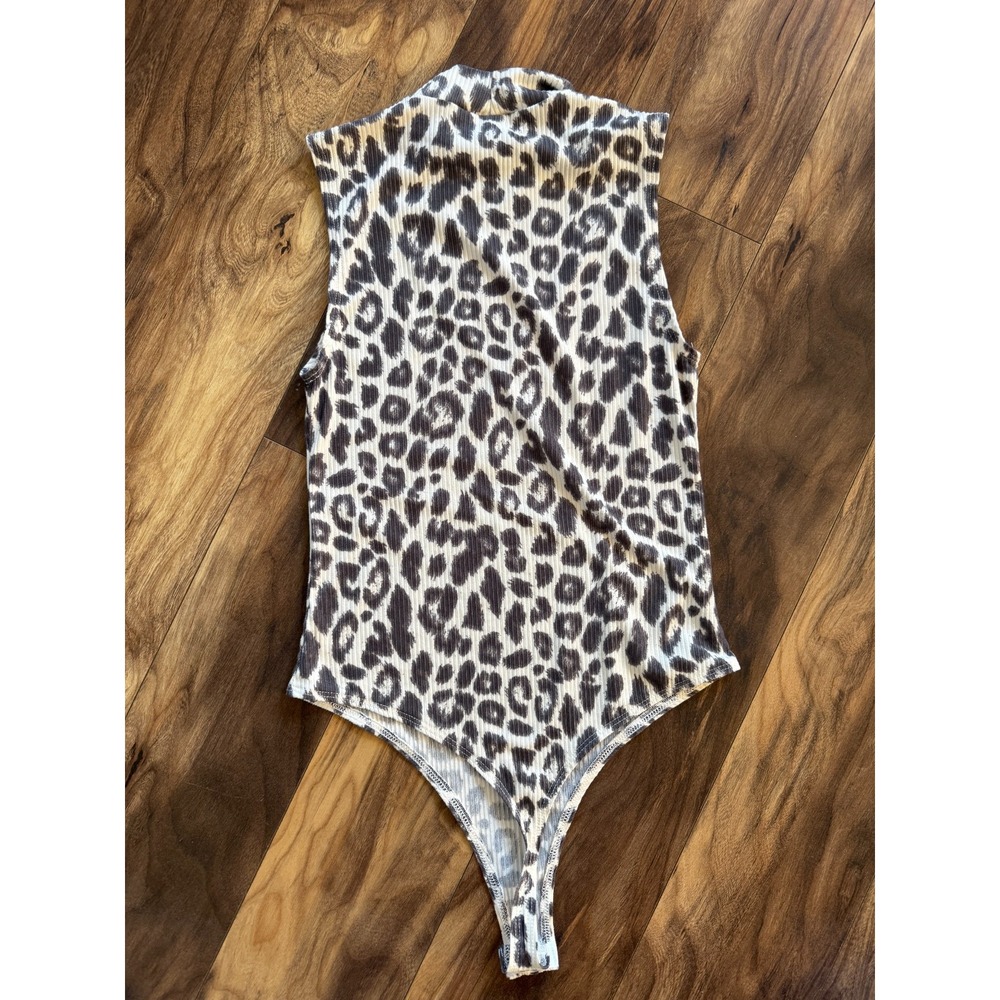 Willow‎ Root Sleeveless Leopard Print Mock Neck Bodysuit Women's Size S - Picture 2 of 8